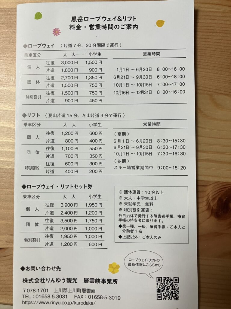 2025年時点の料金表です。
