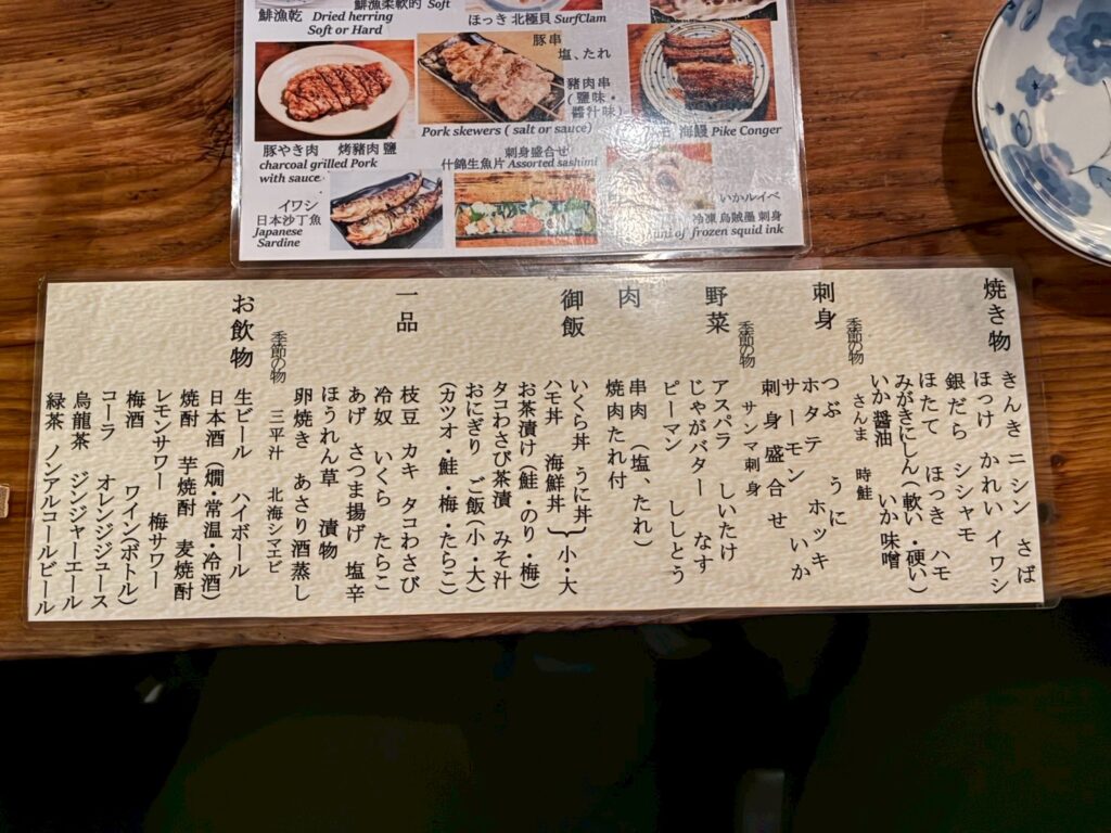 メニュー（2025年8月時点）。