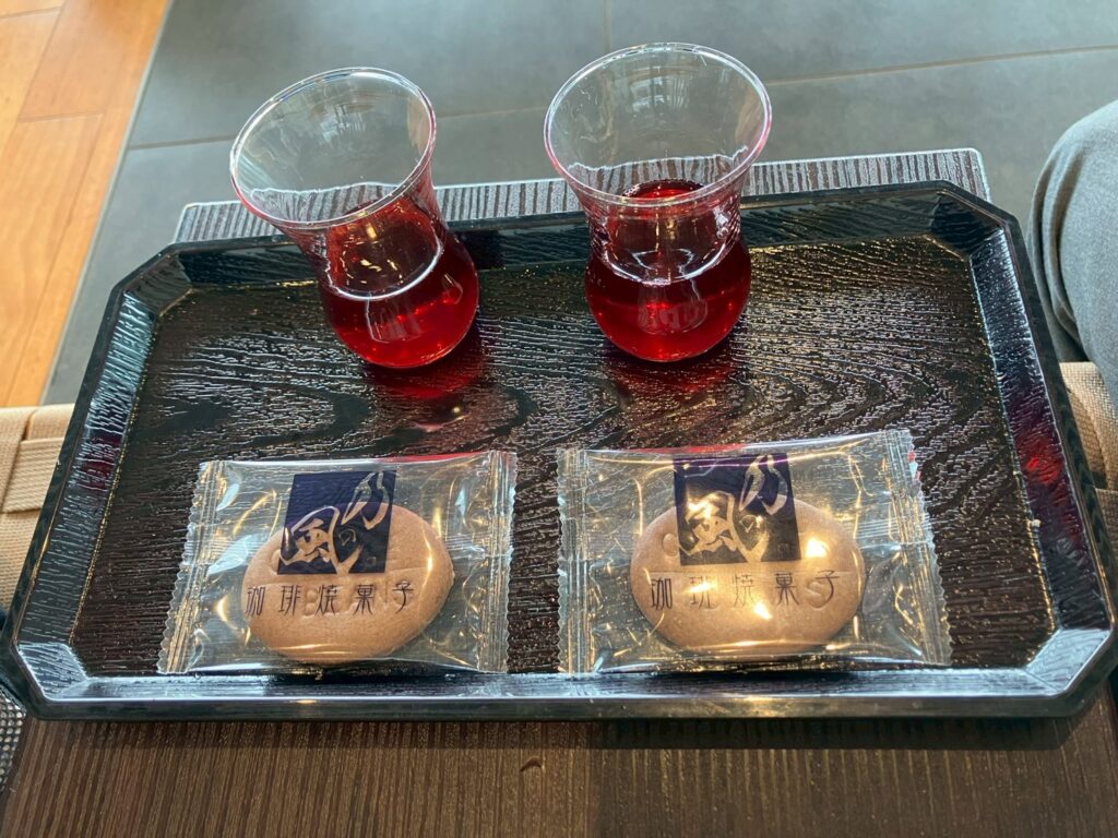 ウェルカムドリンクのハスカップジュース。甘い。